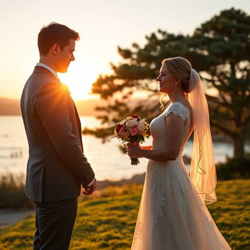 Beautiful wedding photography shot of a couple exchanging vows at Discovery Park