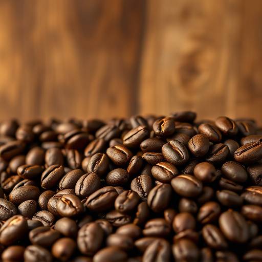 Product photography of gourmet coffee beans with rustic background